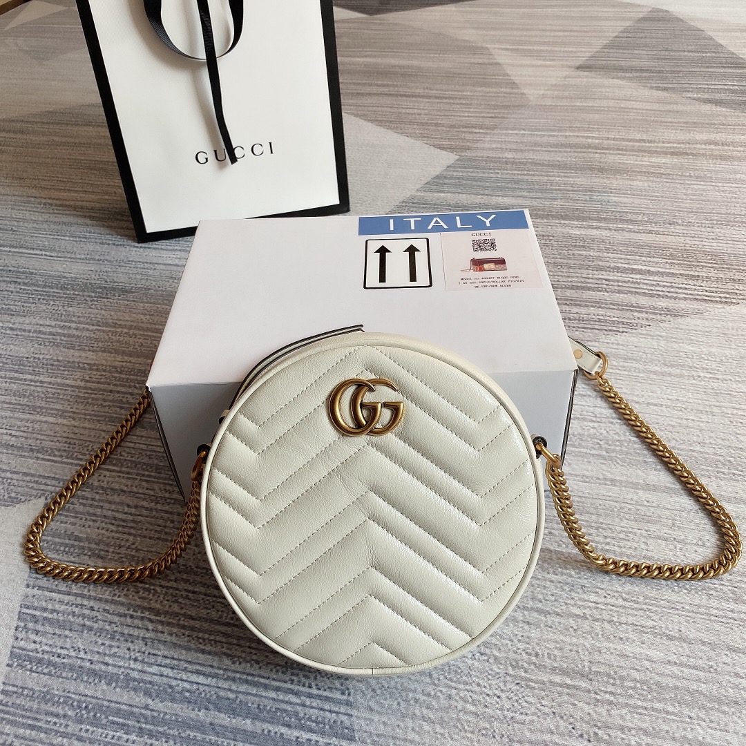 Gucci GG Marmont Mini Round Shoulder Bag 550154 White